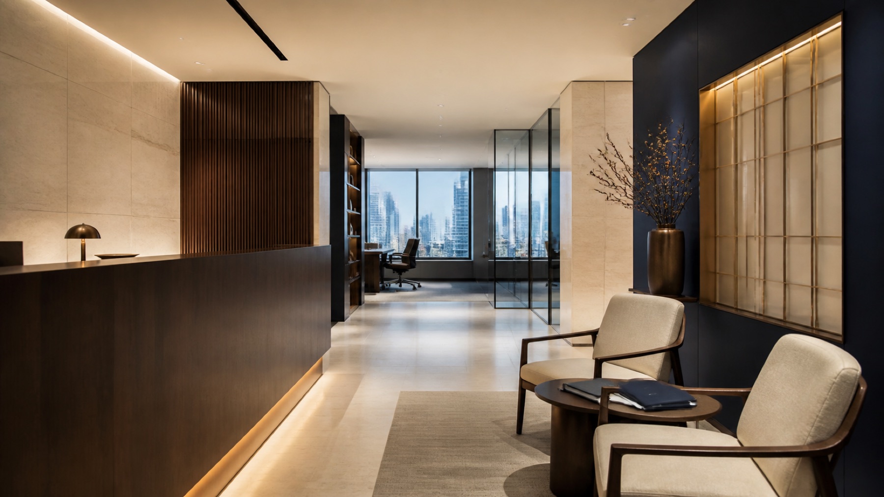 Private reception area prepared for a confidential business meeting